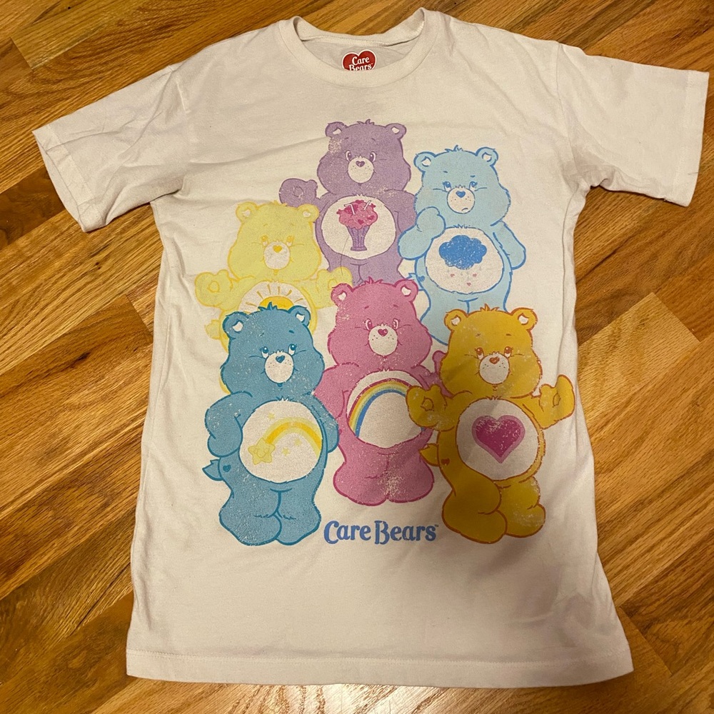 Care Bears White Tee with Multi-Color Character Print
